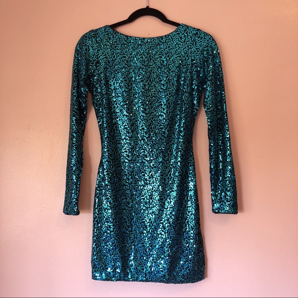 Dress The Population Turquoise Sequin Mini Dress - Picture 3 of 5